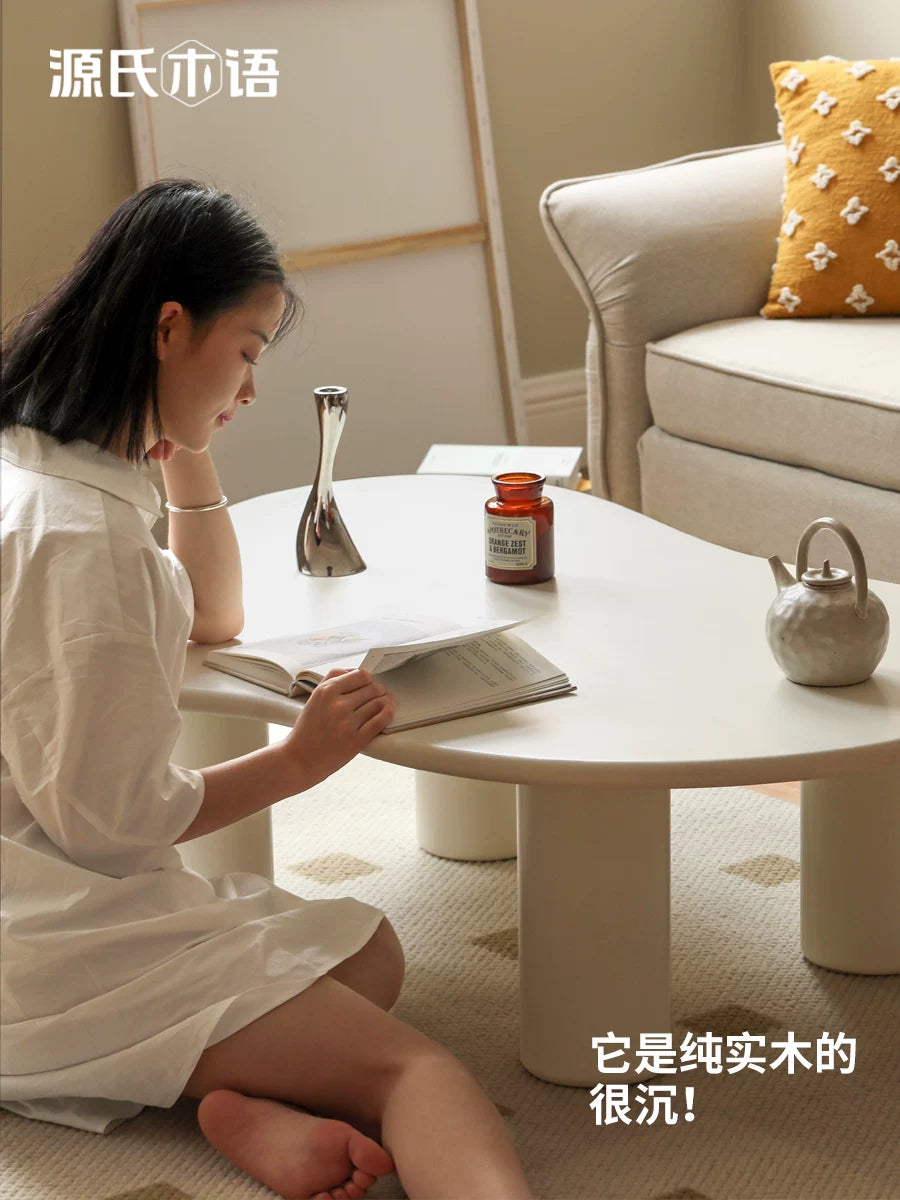 实木云朵茶几现代简约小户型客厅白色茶桌奶油风茶台